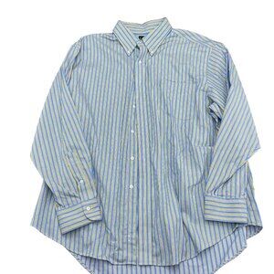 Lauren Ralph Lauren Shirt Men 18 34/35 Blue Yellow Non Iron OCBD Preppy‎ Classic